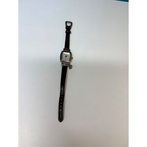 Geneva Elite Vintage Style Brown Leather Ornate Silver Tone Heart Charm Watch